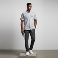Grey White Plaid Short-Sleeved Shirt - Model Shot