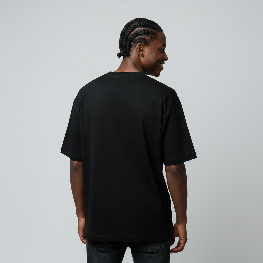 Black Fable Rock and Roll Oversized Tee - Model Back