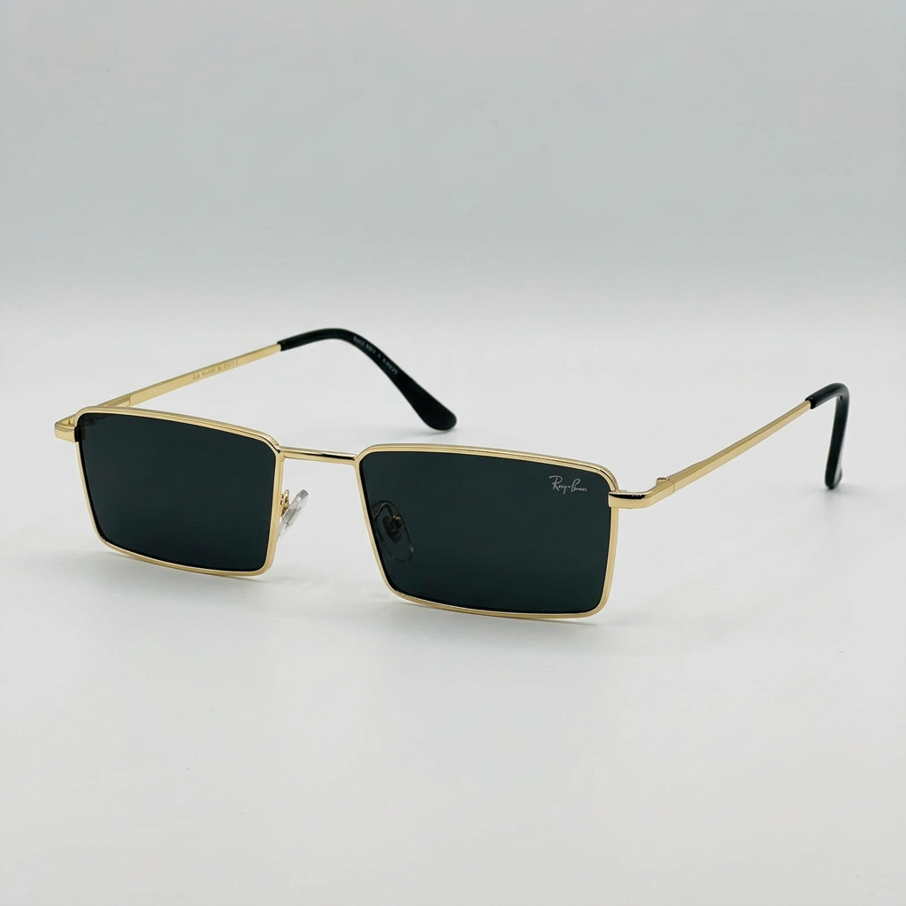 AI-edited gold-tone rectangular sunglasses with dark lenses