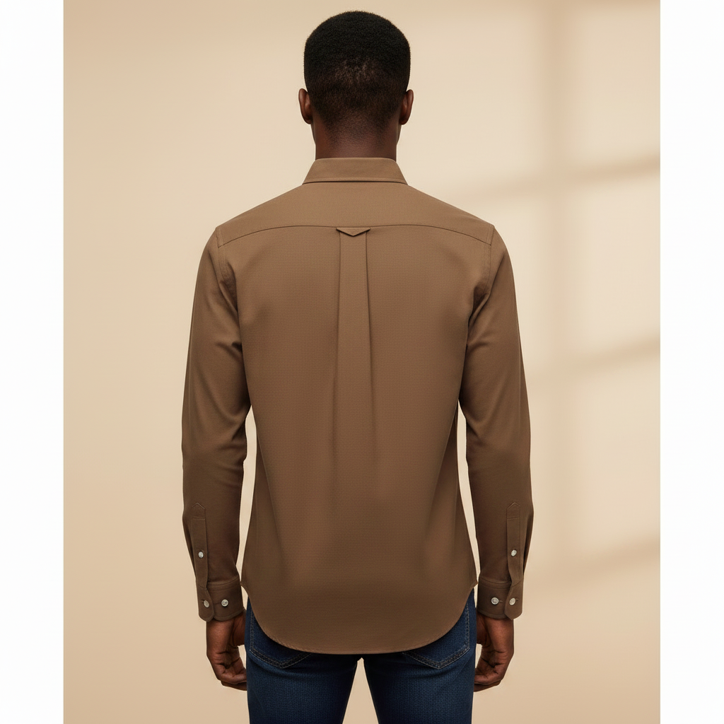 Brown Long Sleeve Shirt - Back Model View