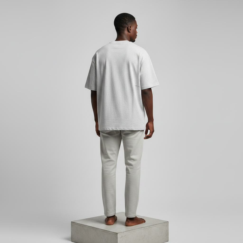 Grey Marl Feno Oval Logo Oversized Tee - Model Back
