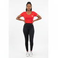 Adidas Red Three-Stripe Scoop Neck Tee – Model Shot
