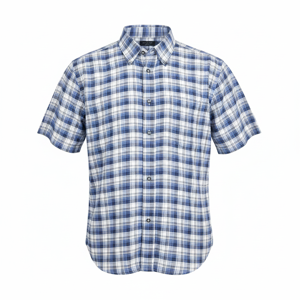 Blue White Plaid Short-Sleeved Shirt - Ghost Mannequin