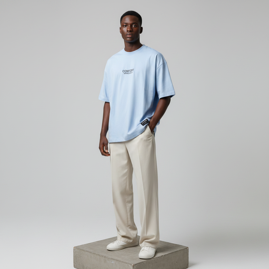 Light Blue Graphic Short-Sleeved Shirt - Model Shot