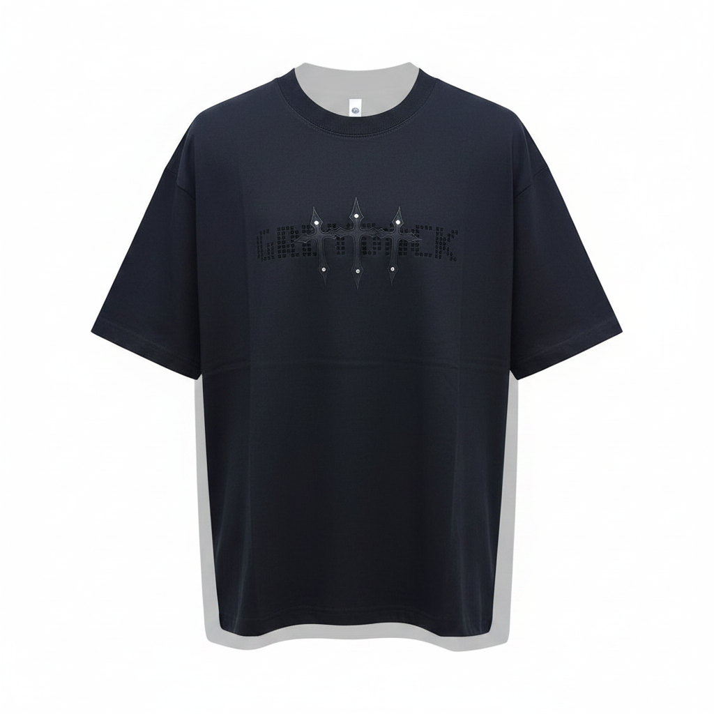 Black Grimmark Gothic Graphic Oversized Tee - Ghost Mannequin Front