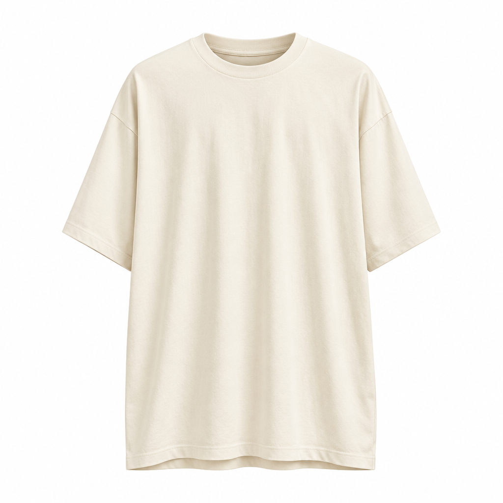 Plain ivory relaxed crew-neck T-shirt on invisible mannequin