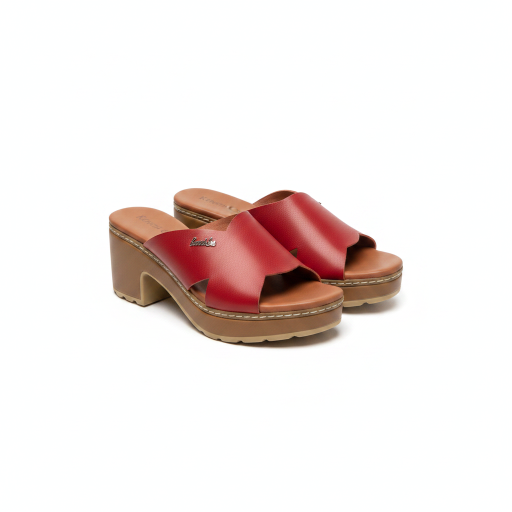 Kenneth Cole WD134-8 Red Platform Cross-Strap Mules – Catalog Shot