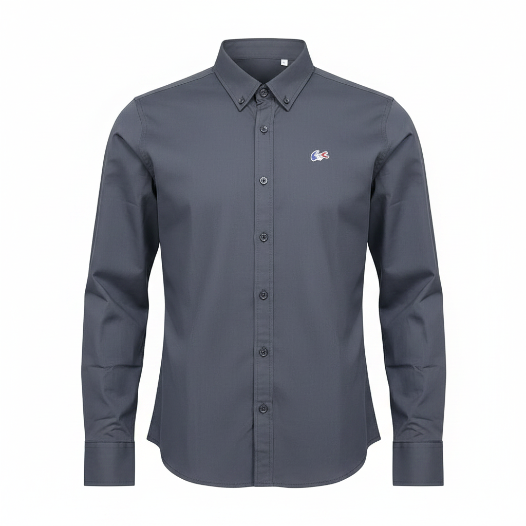 Charcoal grey plain long-sleeved shirt ghost mannequin front view