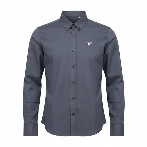Charcoal grey plain long-sleeved shirt ghost mannequin front view