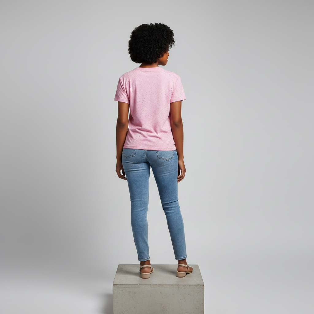 Pink Sparkle Glitter Dot Tee - Model Back View
