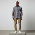 Navy Tan White Plaid Short-Sleeved Shirt - Model Shot
