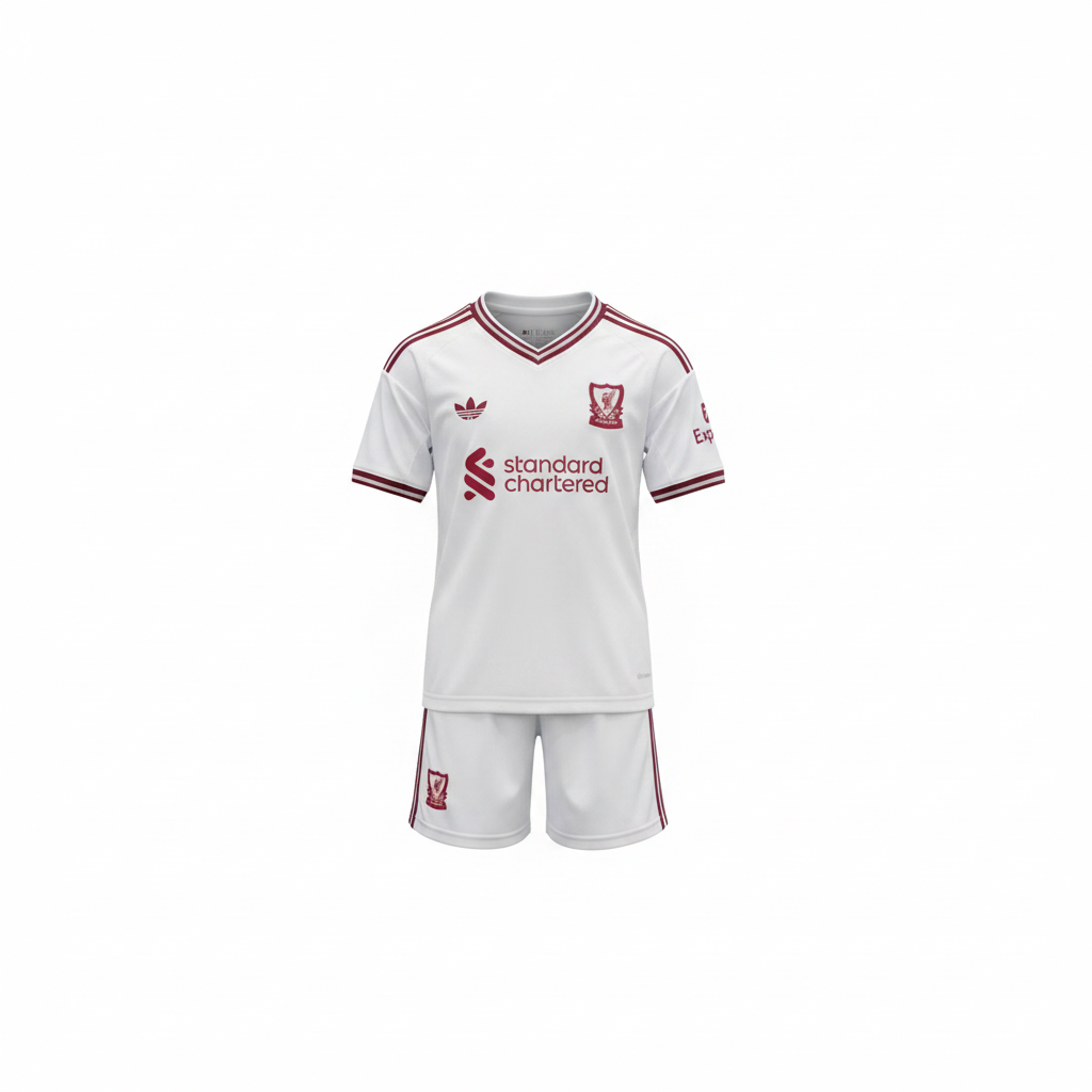 Kids' white & maroon football jersey set – ghost mannequin front view on white background