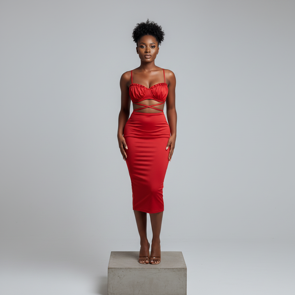 Red Cut-Out Criss-Cross Midi Dress – Model Shot