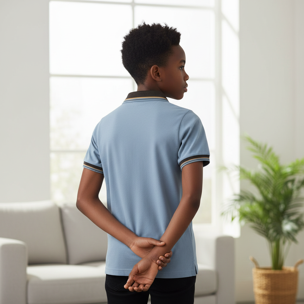 Contrast Collar Polo Shirt - Nigerian Child Model Back View