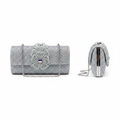 Women's Silver Crystal Floral Clutch Bag – Ghost Mannequin Front and Side View
