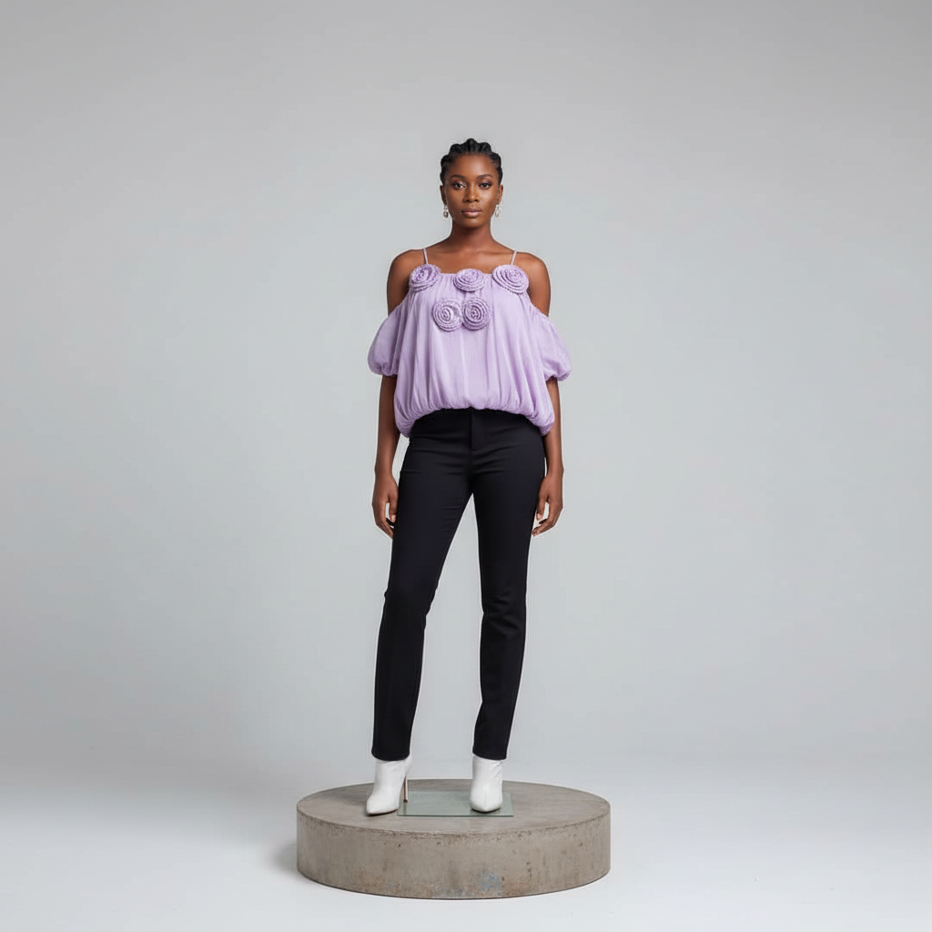 Lilac Rose Appliqué Bubble Top - Model Front View