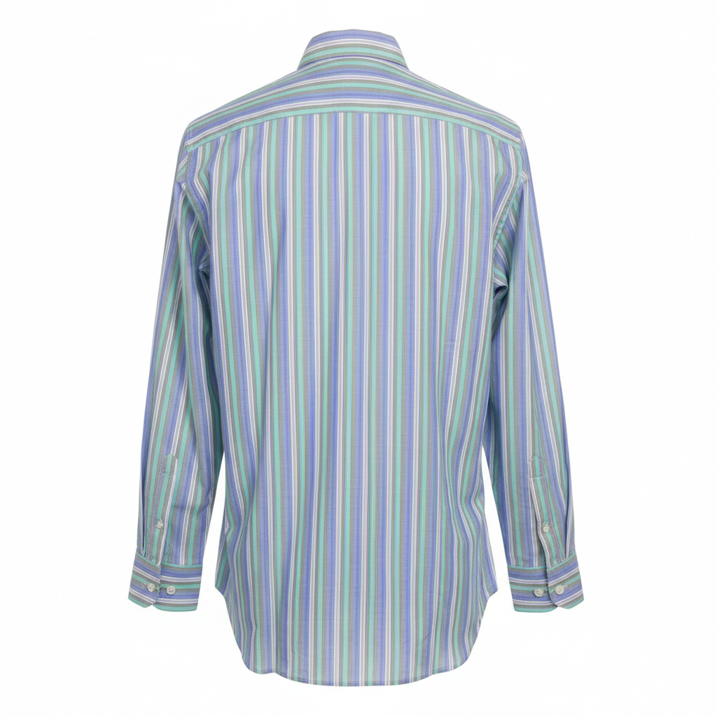Blue green multistripe long-sleeved shirt ghost mannequin back view