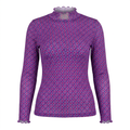 Purple patterned high-neck long-sleeve top on an invisible mannequin