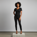 Black Ribbed V-Neck Short-Sleeved Shirt - Model Front