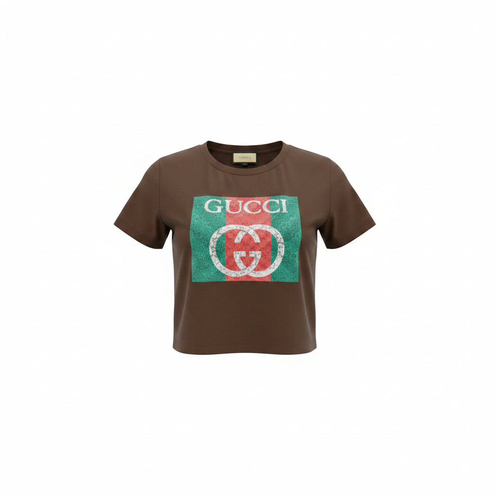 Women's Brown Luxury Logo Graphic Crop Top — Ghost Mannequin
