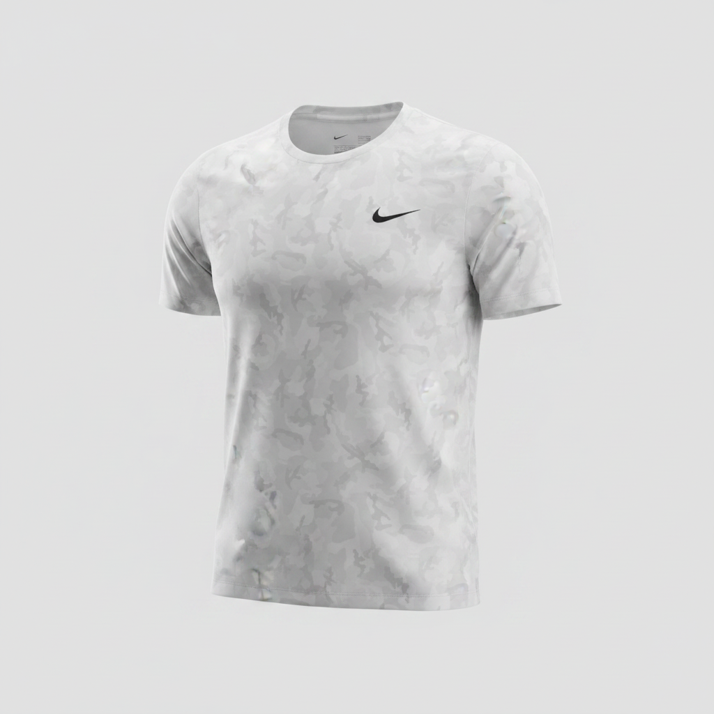 Men's white grey tonal camo print athletic tee – ghost mannequin front view