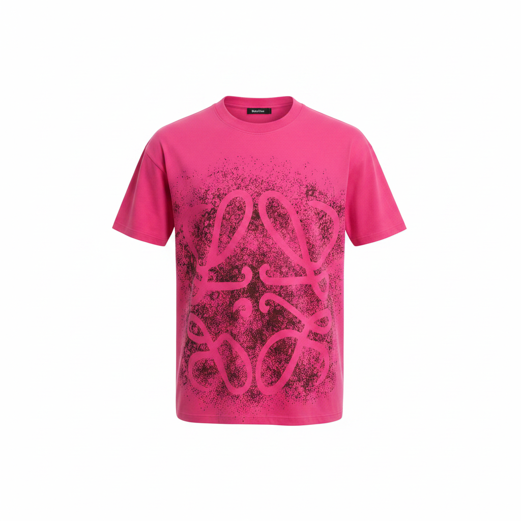Men's hot pink abstract face graphic print shirt ghost mannequin front view