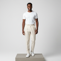 Cream Pleated Tapered Trousers - Model Front