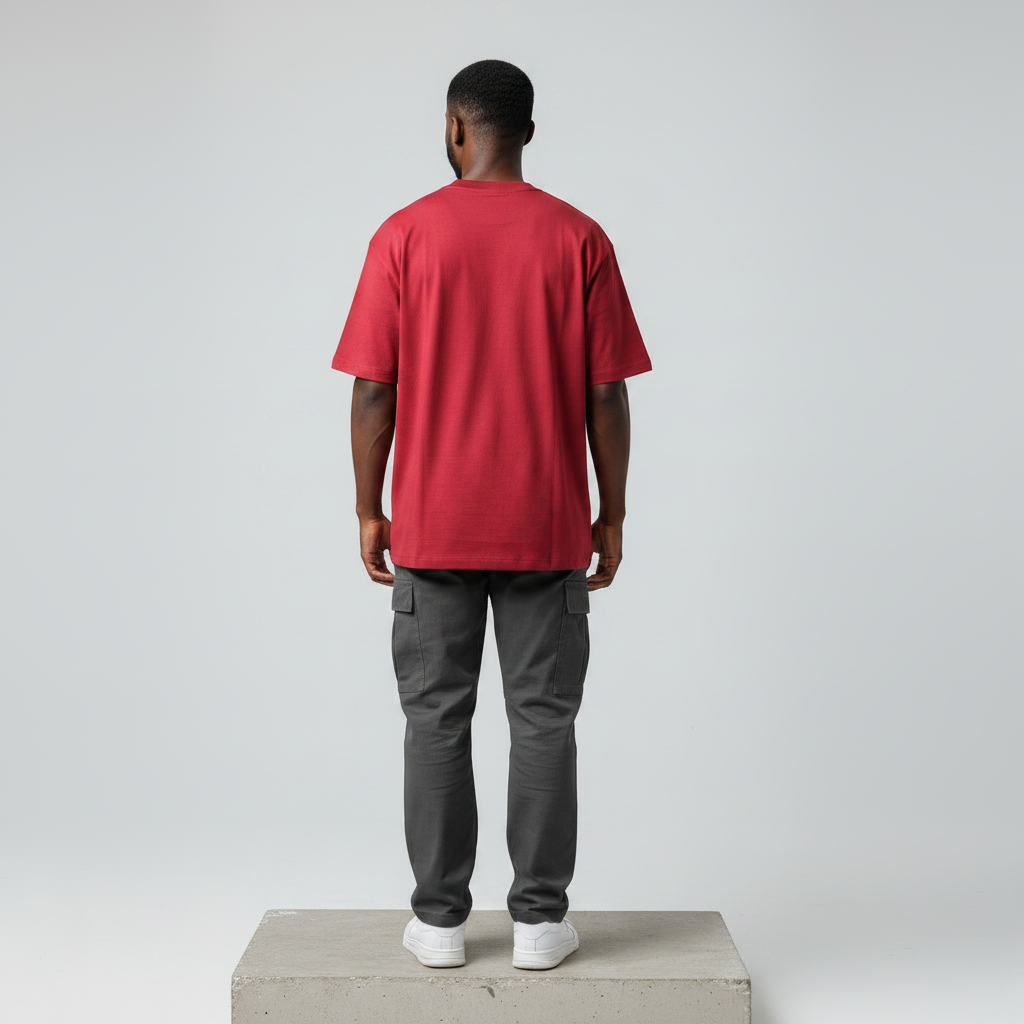 Red Snake Paisley Graphic Oversized Tee - Male Model Back
