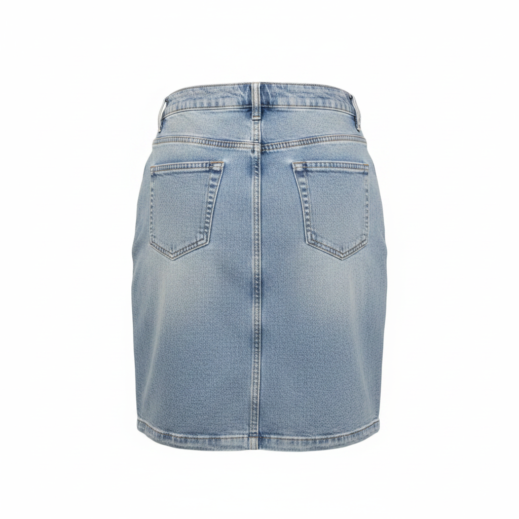 Light Blue Washed Button-Front Denim Mini Skirt - Ghost Mannequin Back