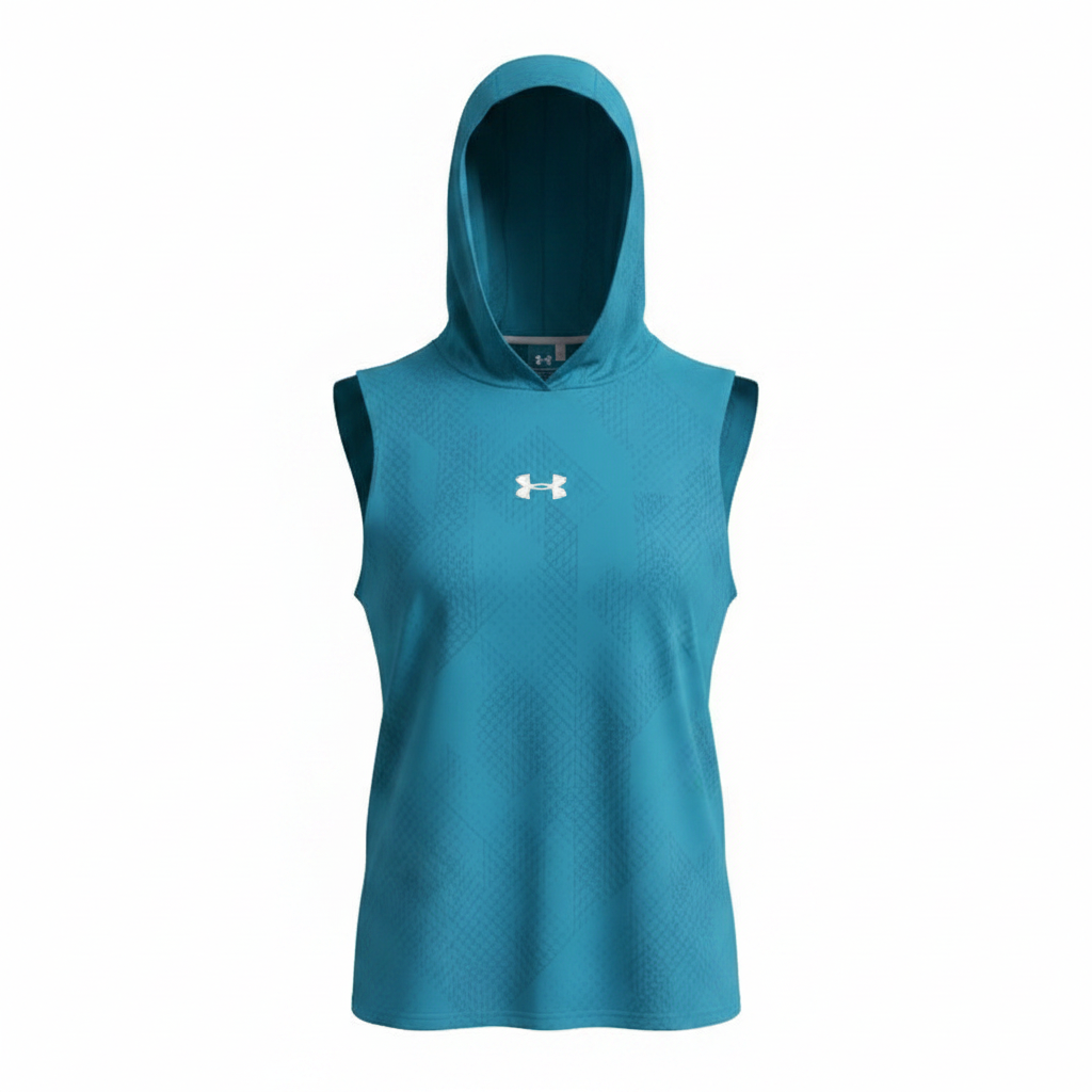 Under Armour teal sleeveless sport hoodie ghost mannequin view