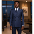 Navy Blue Pinstripe Double-Breasted Suit â€“ Nigerian Model Full Square