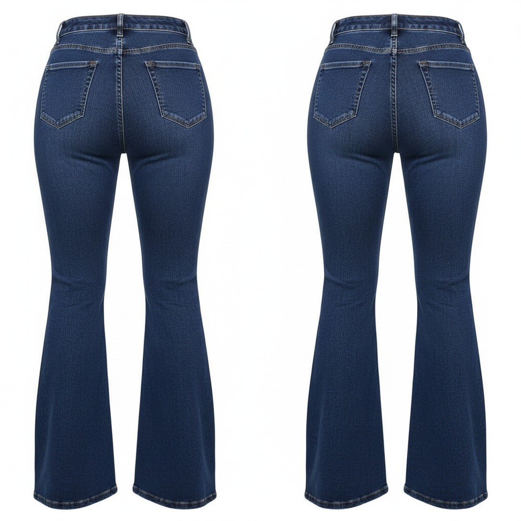 Dark Blue Cross-Waistband Flare Jeans – Back Ghost Mannequin