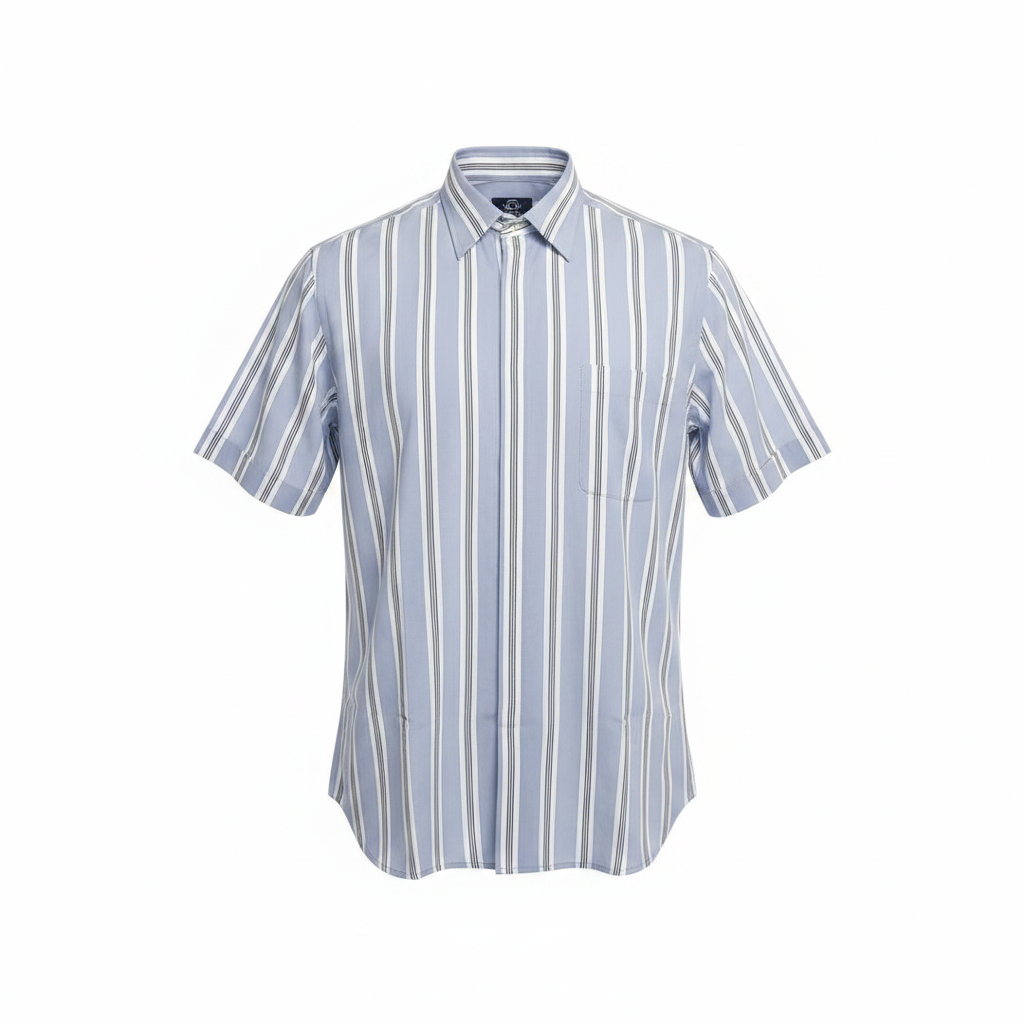 Blue White Black Multistripe Short-Sleeved Shirt - Ghost Mannequin
