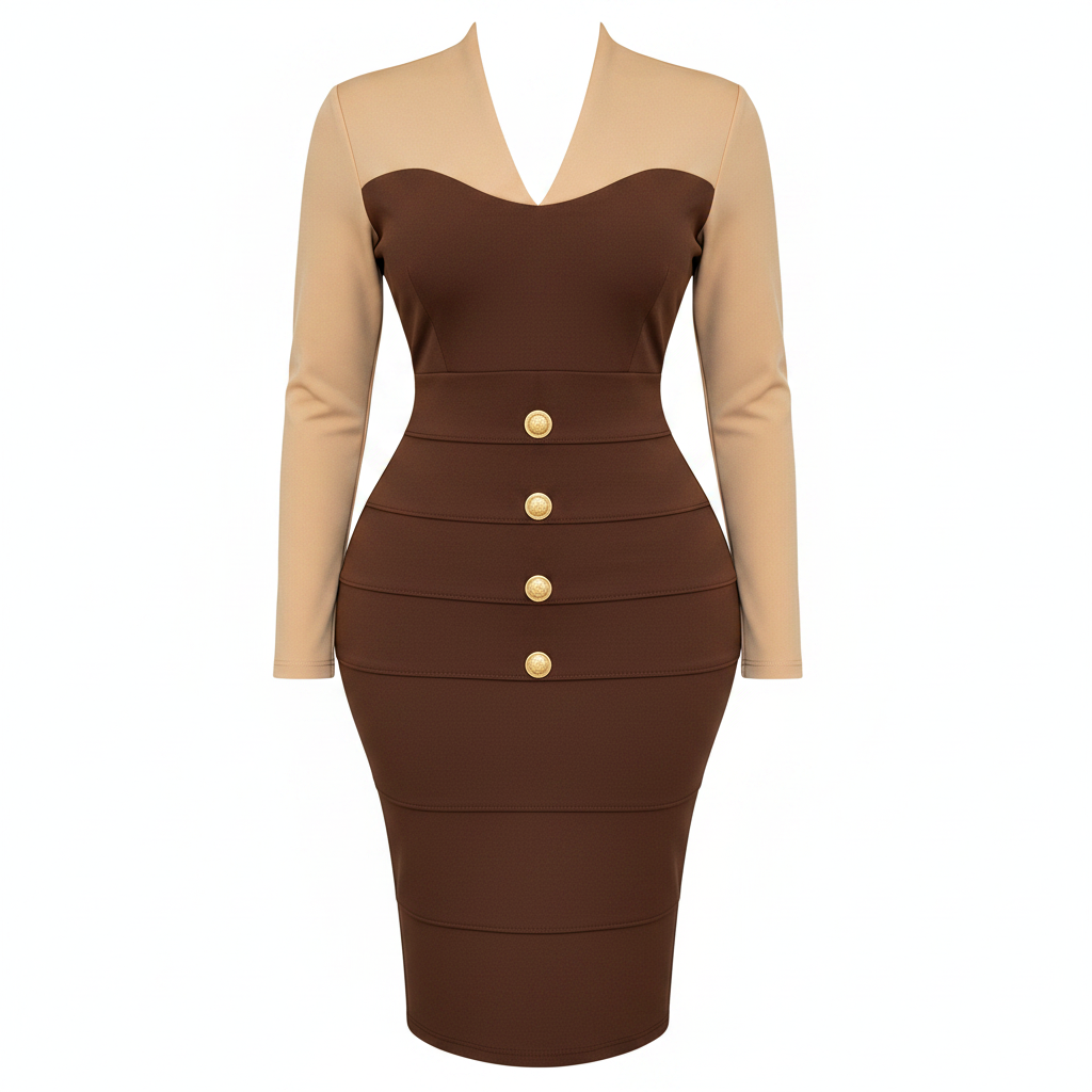 Tina Colour-Block Bodycon Midi Dress Chocolate Beige – Ghost Mannequin