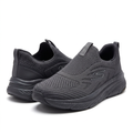 Pair of charcoal ribbed-knit slip-on sneakers on white