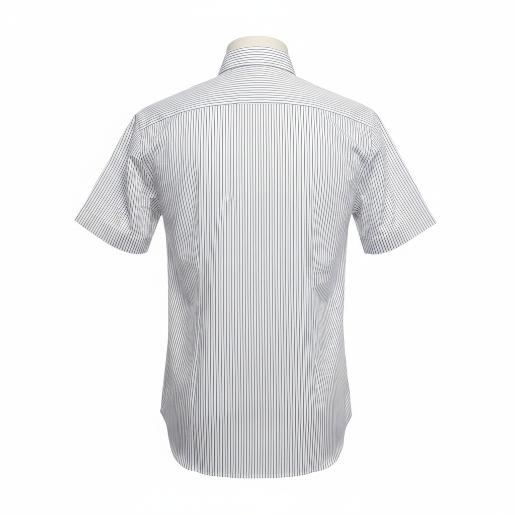 White Pinstripe Short-Sleeved Shirt - Ghost Mannequin Back