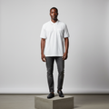 White Textured Piqué Navy-Tipped Polo Shirt - Model Front