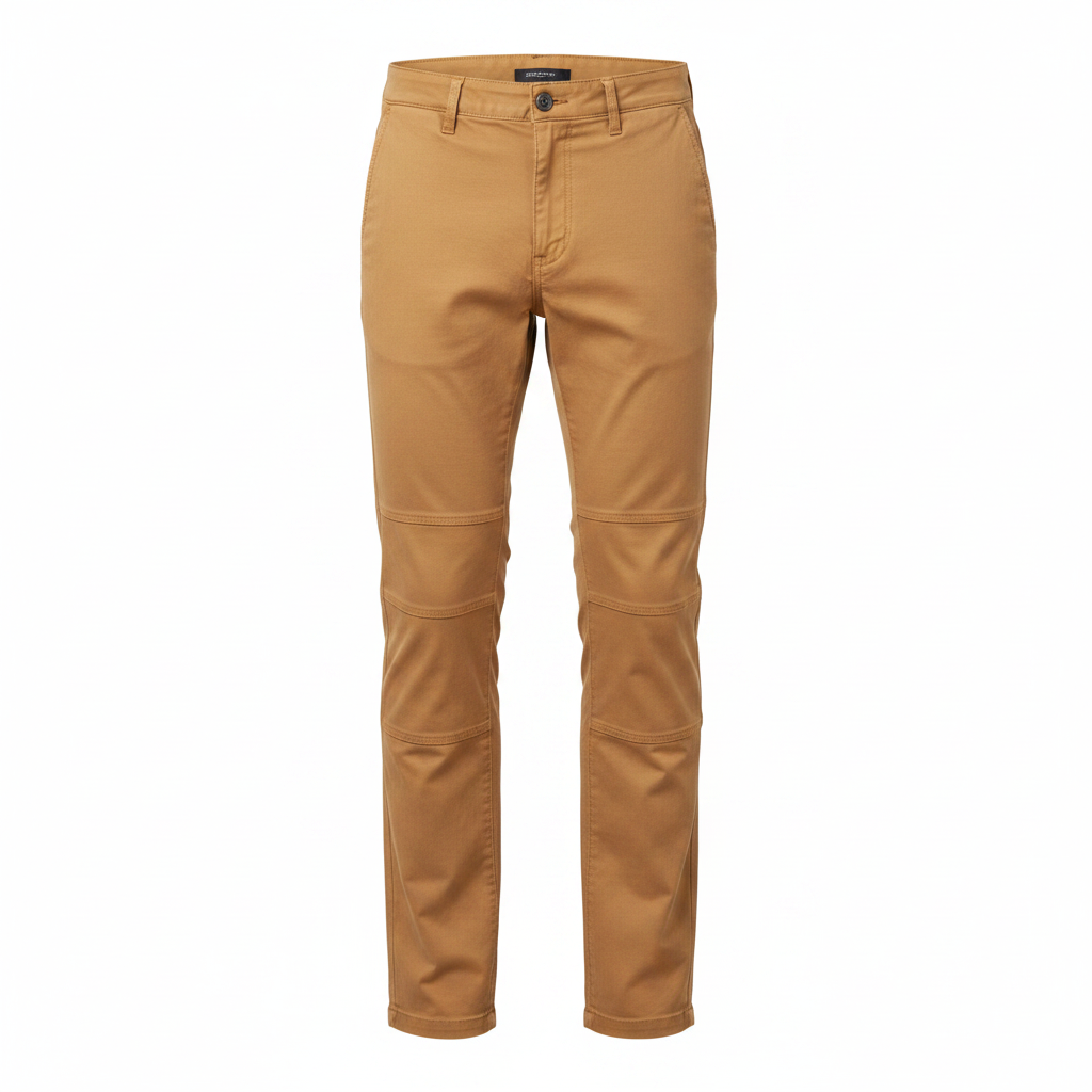 Ghost mannequin view of Men's Light Golden Brown Multi-Panel Chino Trousers