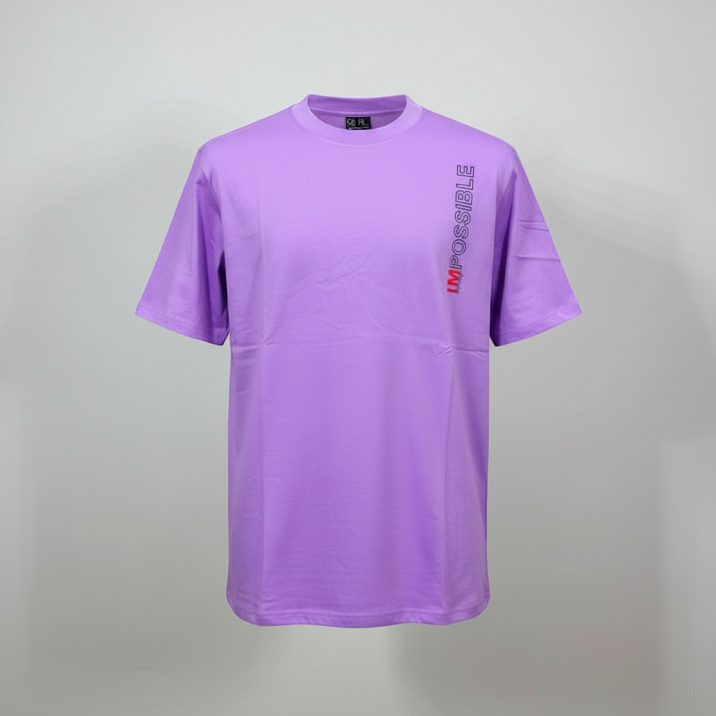 Ghost mannequin front view of lilac Impossible slogan tee