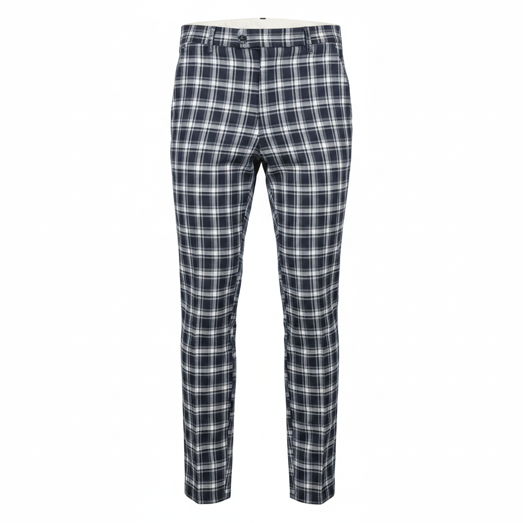 Navy White Plaid Trousers – Front Ghost Mannequin