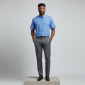 Royal Blue Micro-Check Short-Sleeved Shirt - Model Shot