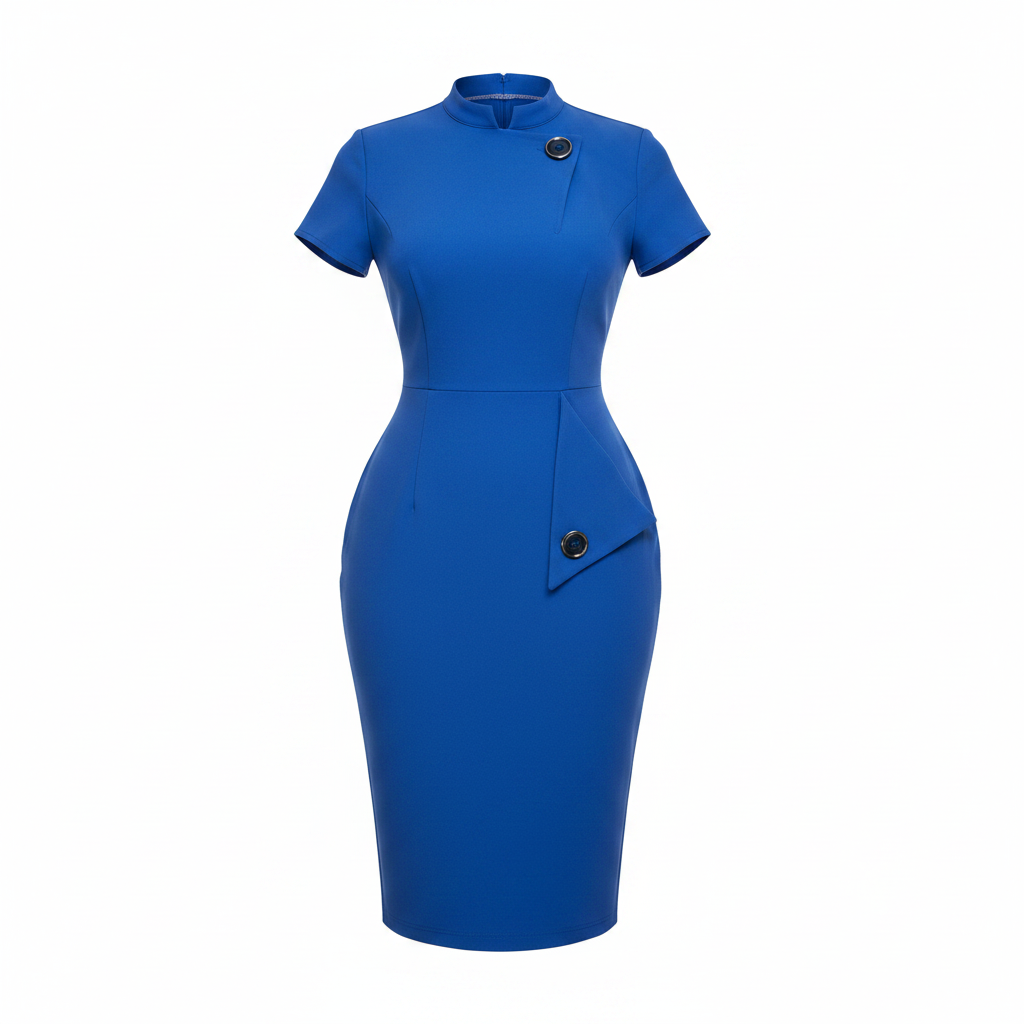 Ghost Mannequin – Royal Blue Mandarin Collar Midi Dress