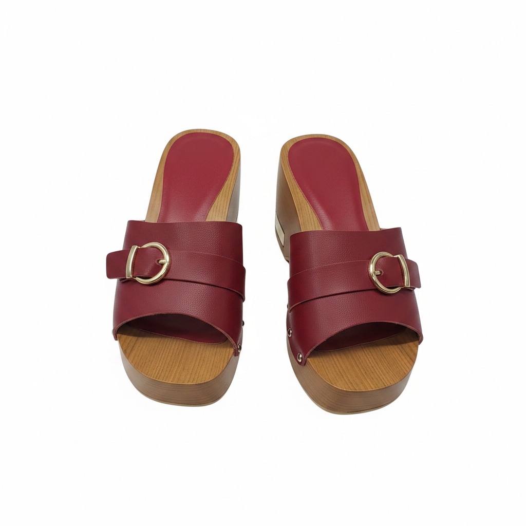 Women's Buckle Strap Platform Slide Slipper - Red Colourway Ghost Mannequin