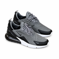 Grey-and-black mesh lace-up sneakers with white soles and dark transparent heels