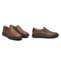 Brown matte leather slip-on loafers ghost mannequin front and side view