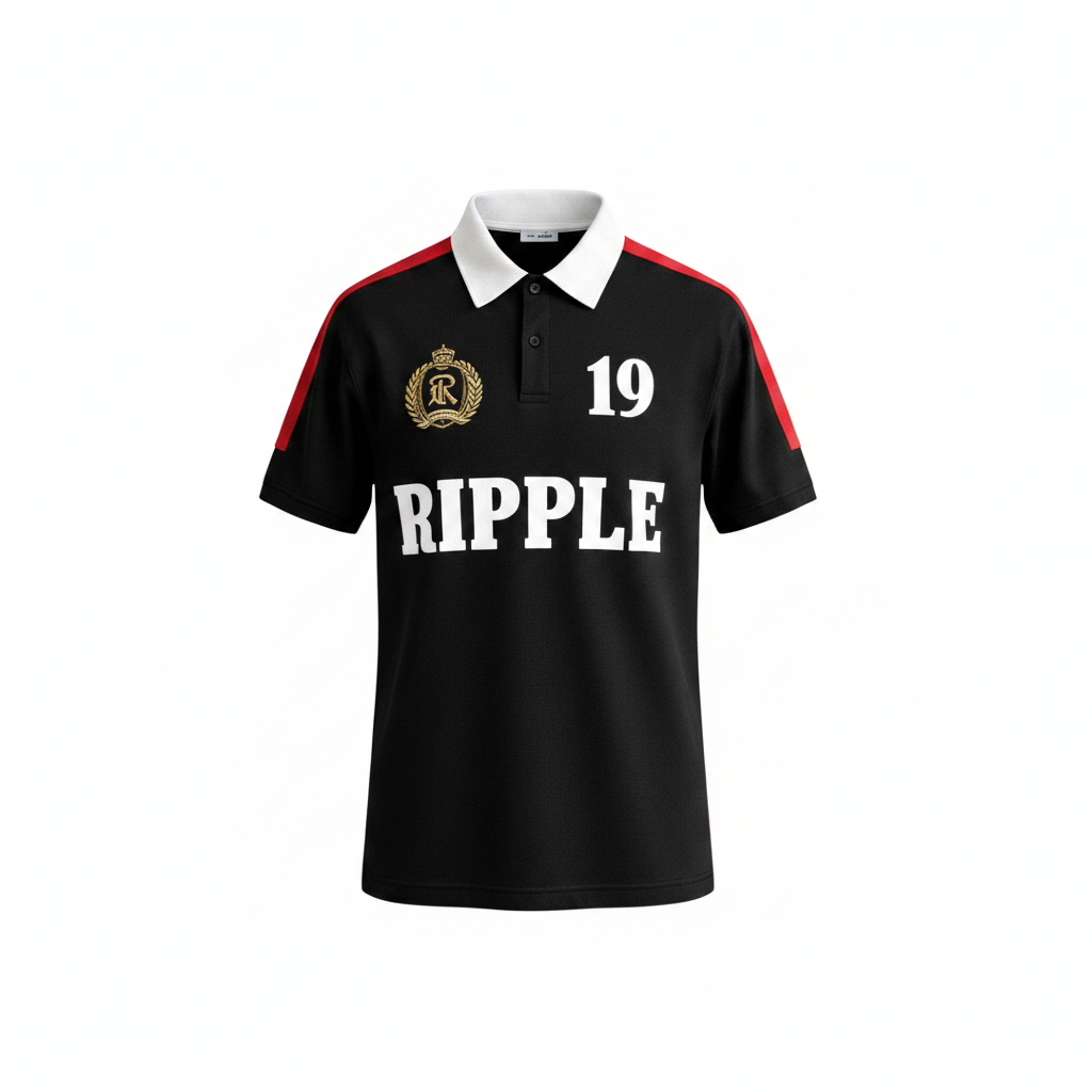Men's Black Graphic Polo Shirt - Ghost Mannequin Front View