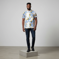 Abstract Swirl Print Short-Sleeved Shirt - Model Front