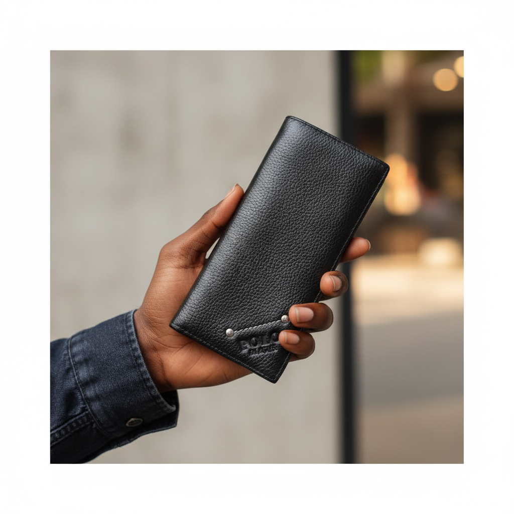Gen Z male model hand holding leather wallet