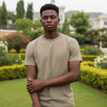 Essential Crew Neck Tee – Sand on model