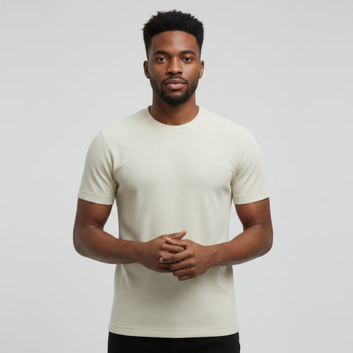 Textured Crew Neck Tee – Model Front View
